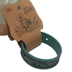 Justin Genuine Leather Western Tooled Turquoise Black Cuff Bracelet Adjustable